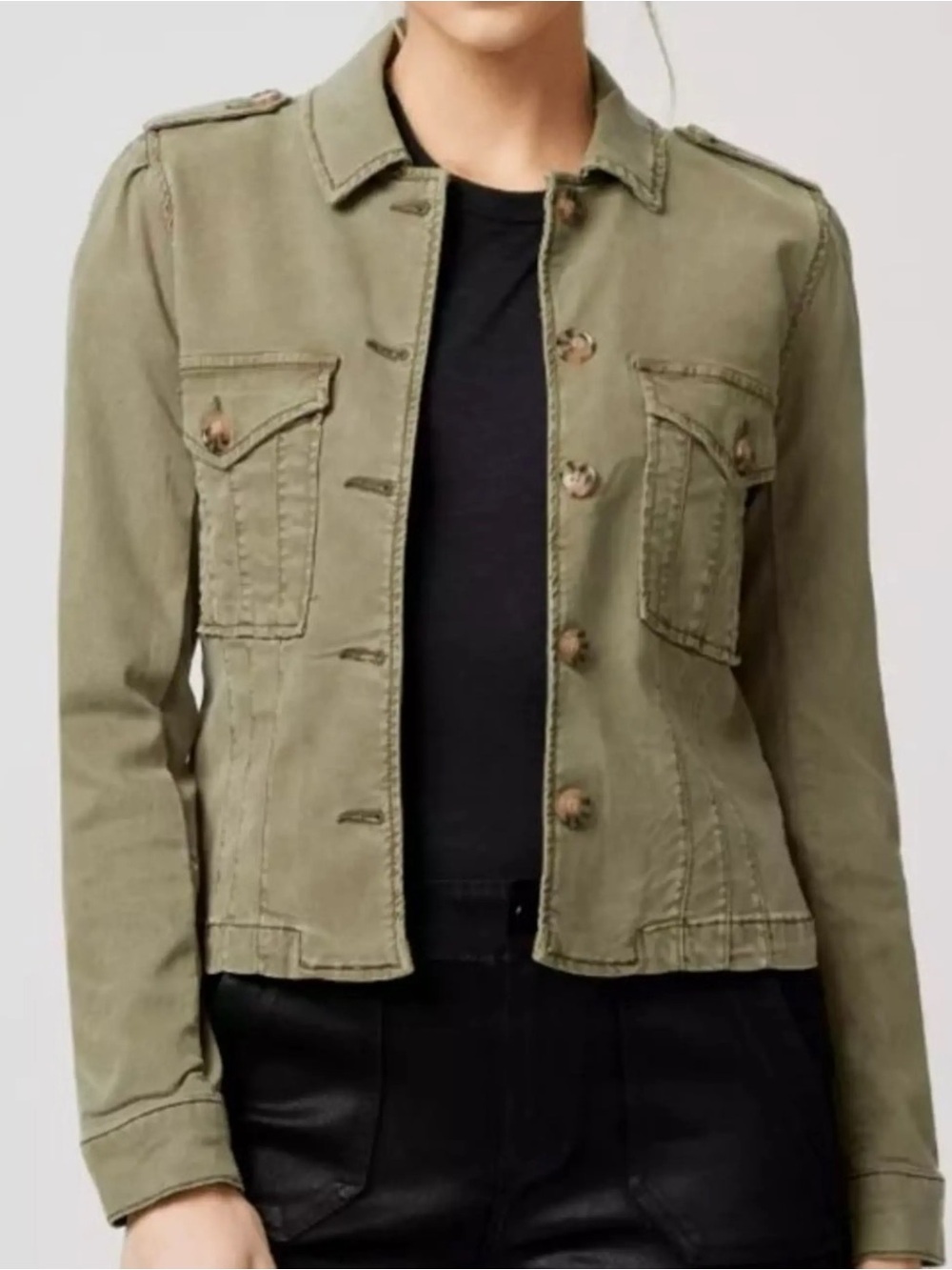 PAIGE Olive Green Military-Style Jean Jacket